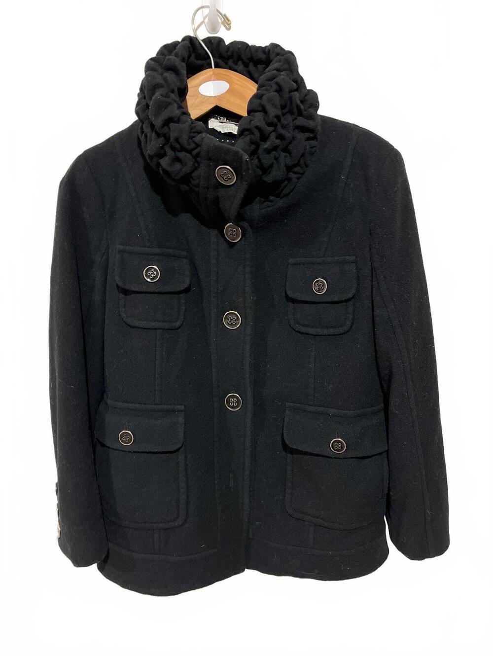Perry Ellis Portfolio Black Wool Blend Coat Size 14 Button Front Pocket Outerwar
